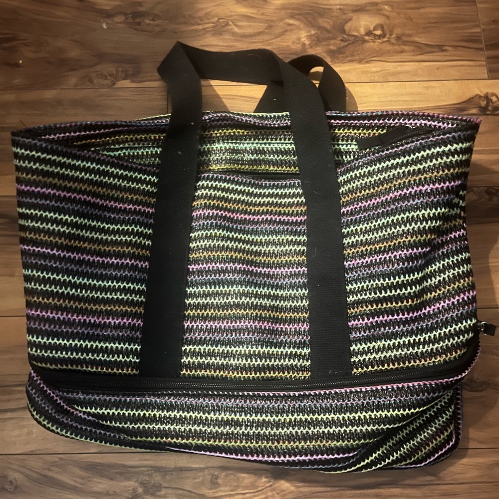 Striped Tote Bag with Black Handles